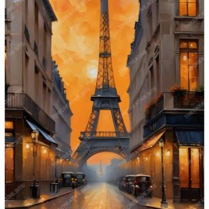 Eiffel Tower Sunset Oil Painting with Bold Brush Strokes