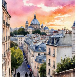 Calm Evening Paris Street Watercolor Painting