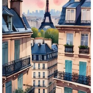 Bold Watercolor Paris Street with Eiffel Tower