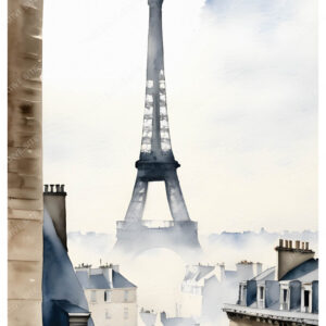 Eiffel Tower Watercolor with Building View