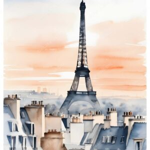 Eiffel Tower Watercolor with Building View