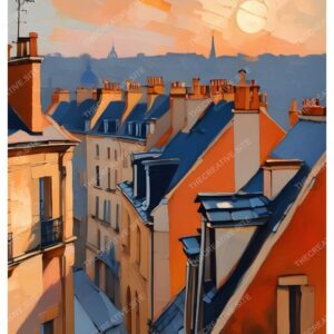 Impasto Oil Painting of Parisian Buildings at Sunset