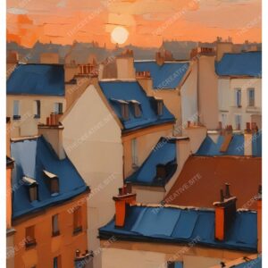 Impasto Oil Painting of Parisian Buildings at Sunset
