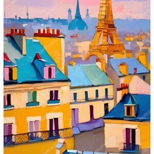 Colorful Parisian Buildings with Eiffel Tower Painting