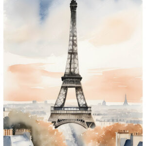 Parisian Street with Eiffel Tower Watercolor Painting