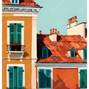 Bold Color Patch Painting of Vintage Hut Building