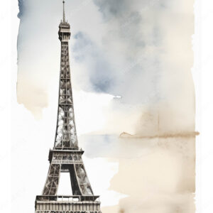 Detailed Eiffel Tower Watercolor Painting