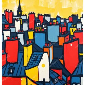 Cubism Style Parisian Oil Painting with Bold Colors