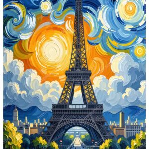Van Gogh Style Paris Oil Painting with Eiffel Tower