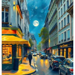 Paris Nightlife Street and Cafe Oil Painting