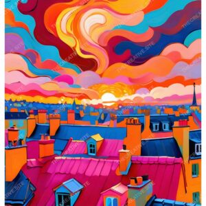 Colorful Sunset Over Paris Rooftops Painting