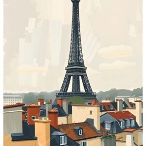 Detailed Eiffel Tower Gouache Painting in Muted Colors