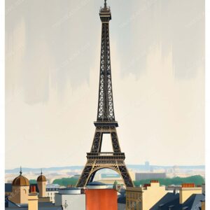 Detailed Eiffel Tower Gouache Painting in Muted Colors