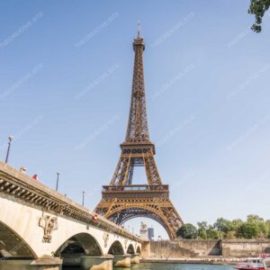 Eiffel Tower Full View with Paris River Bridge