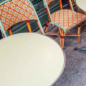 Parisian Café Chairs With Colorful Patterns Outdoors