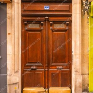 Classic Parisian Wooden Door With Balcony Flags
