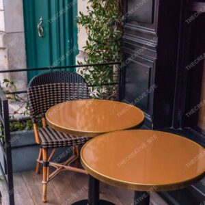 Paris Café Corner With Gold Tabletops And Bamboo Chairs