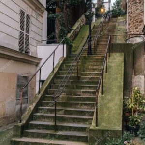 Montmartre Mossy Paris Stairs With Lamp Posts