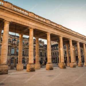 Golden Columns Of Parisian Palace In Warm Sunlight