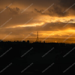 Paris Rooftops And Eiffel Tower At Golden Sunset