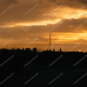 Paris Rooftops And Eiffel Tower At Golden Sunset