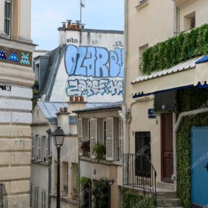 Calm Paris Street with Graffiti