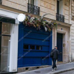 Paris Door Number 3 with Floral Blue Wall