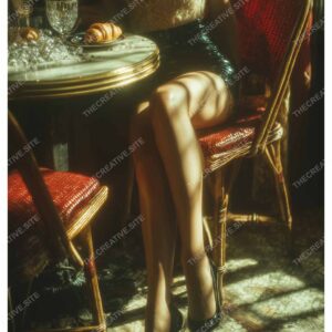 Beautiful Legs in luxury Dress at Parisian Cafe
