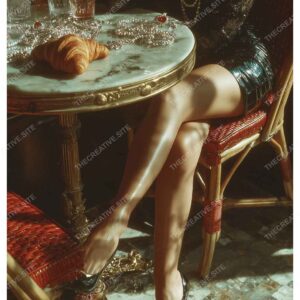 Sexy Legs with Croissant at Parisian Cafe