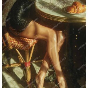 Beautiful Legs in Black Dress High Heels at Parisian Cafe