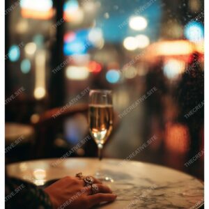 Parisian Cafe Luxury Hand with Champagne Glass