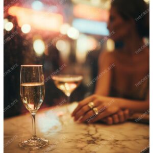 Parisian Cafe Luxury with Champagne Glass