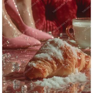 Paris Cafe Croissant Glamour Poster