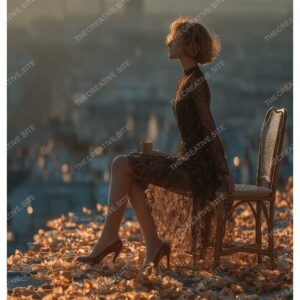 Paris Sunset Cafe Leaves Wall Poster