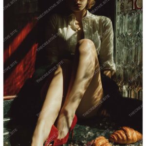 Paris Cafe Red Heels & Croissants Poster