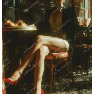 Paris Cafe Red Heels & Croissants Poster