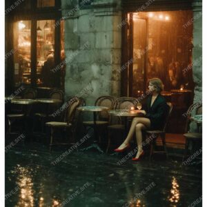 Paris Cafe Rain Night Fashion Poster