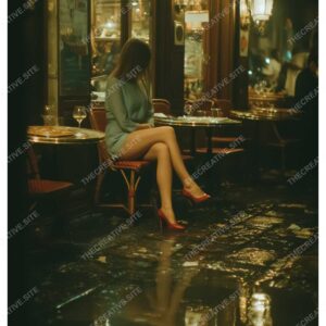 Paris Cafe Rain Night Fashion Poster