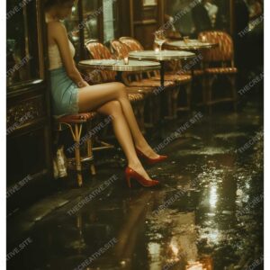 Paris Cafe Rain Night Fashion Poster