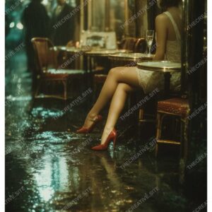 Paris Cafe Rain Night Fashion Poster