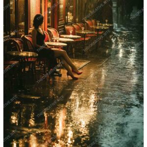 Paris Cafe Rain Night Fashion Poster