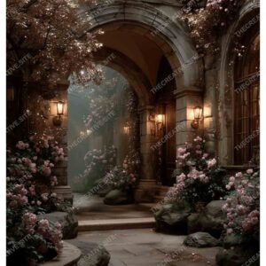 Dreamy Paris Arc with Pink Flowers and Vintage Lamps
