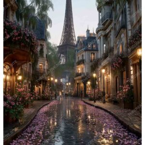 Eiffel Tower Evening Reflection in Paris
