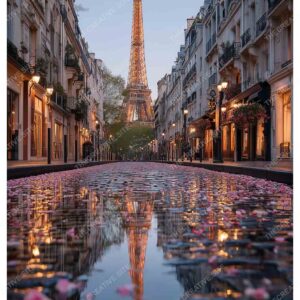 Eiffel Tower Evening Reflection in Paris