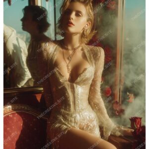 Parisian Muse in Lace & Pearls at Café Table