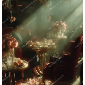 Morning Light at Paris Café: Croissants & Roses