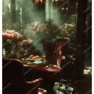 Vintage Paris Café: Croissant Morning in Sunlit Bloom