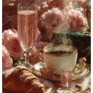 Paris Cafe Pink Rose Breakfast Poster