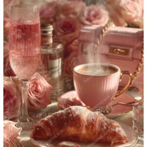 Paris Cafe Pink Rose Breakfast Poster