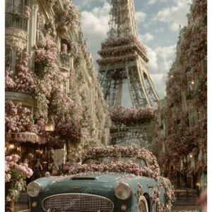 Floral Vintage Car in Greenland Paris with Eiffel Tower View